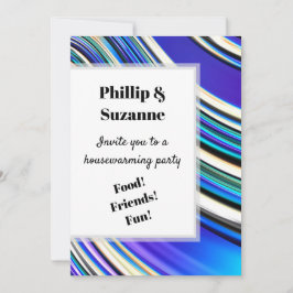 Invitación Moderno Artsy Wavy Blue Fractal Stripes Pattern In
