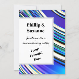 Invitación Moderno Artsy Wavy Blue Fractal Stripes Pattern In