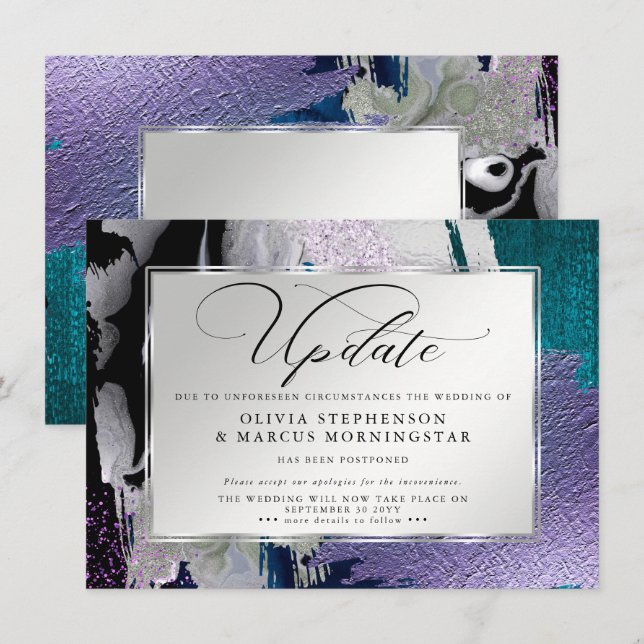 Invitación Moderno Audaz Abstracto Orquídea Azul Posposición (Anverso / Reverso)