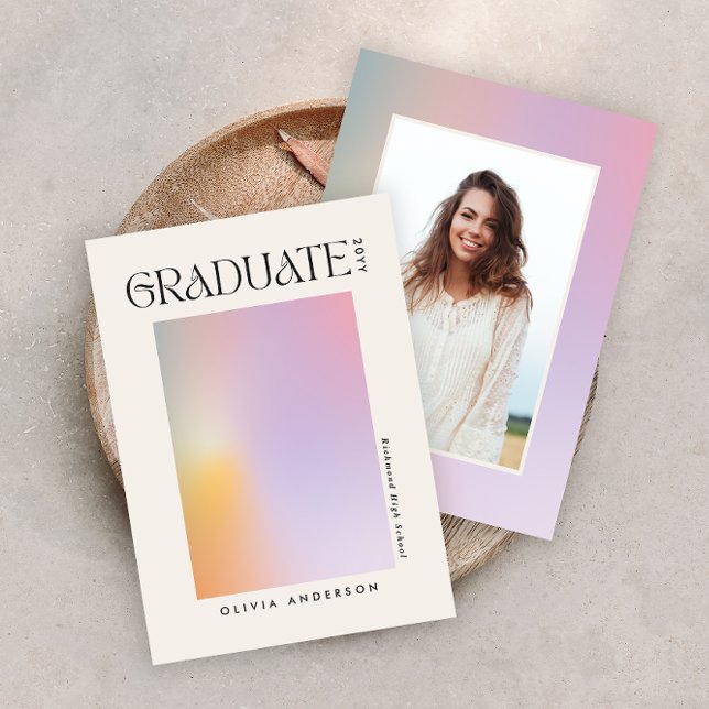 Invitación Moderno aura de graduación rosa foto de arco iris  (Subido por el creador)