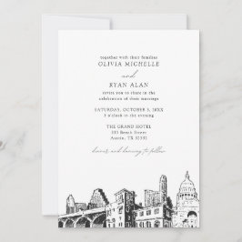 Invitación Moderno Austin Skyline Black & White Boda