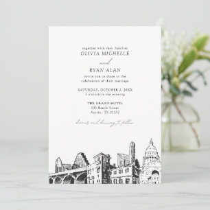 Invitación Moderno Austin Skyline Black & White Boda