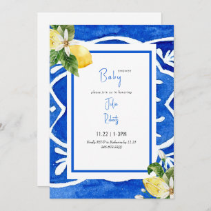 Invitación Moderno Azul Mediterráneo Baby Shower Inv