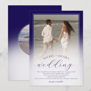 Invitación Moderno azul oscuro ombre 2-fotos boda