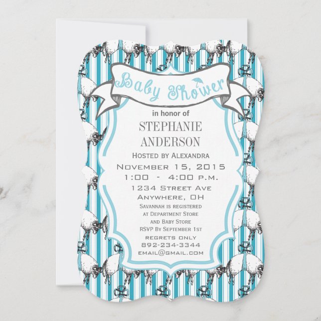 Invitación Moderno Baby Boy Cute Lamb Pattern Ducha (Anverso)