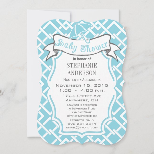 Invitación Moderno Baby Boy Geometric Square Pattern Shower (Anverso)