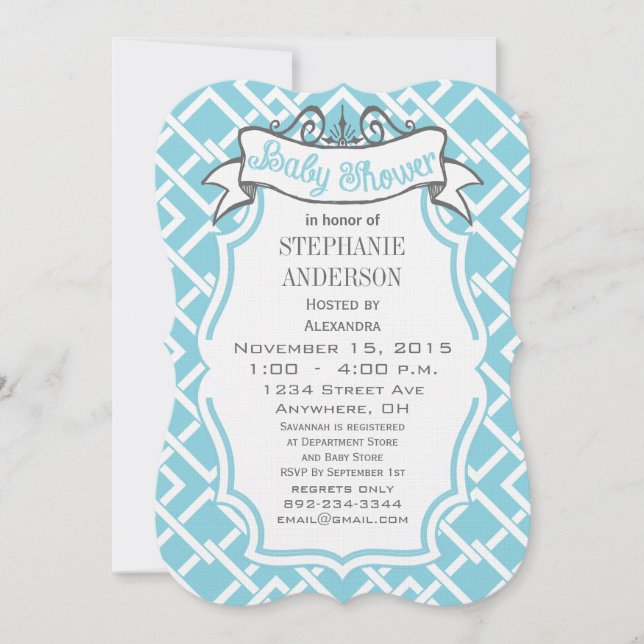 Invitación Moderno Baby Boy Geometric Square Pattern Shower (Anverso)