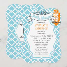 Invitación Moderno Baby Boy Patrón Geométrico Ducha de Lechuz