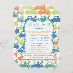Invitación Moderno Baby Boy Tow Truck Shower