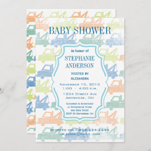 Invitación Moderno Baby Boy Tow Truck Shower