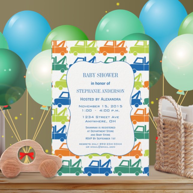 Invitación Moderno Baby Boy Tow Truck Shower (Subido por el creador)