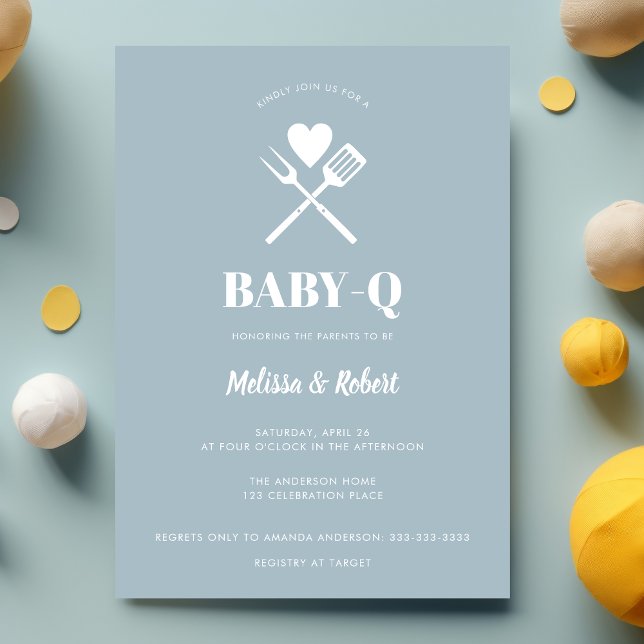 Invitación Moderno Baby Shower BBQ simple azul claro (Subido por el creador)