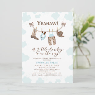 Invitación Moderno Baby Shower Blue Brown Little Cowboy