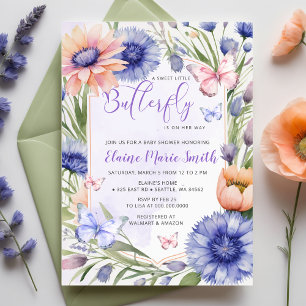 Invitación Moderno Baby Shower de Flores Silvestres Moradas M