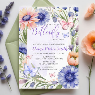 Invitación Moderno Baby Shower de Flores Silvestres Moradas M