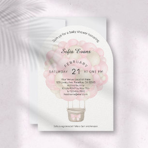 Invitación Moderno Baby Shower de globo aerostático rosa