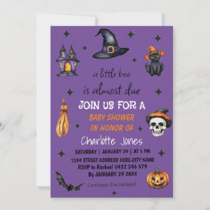 Invitación Moderno Baby Shower de Halloween Purple Little Boo