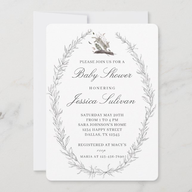 Invitación Moderno Baby Shower Delicate Rabbit Hare Bunny (Anverso)