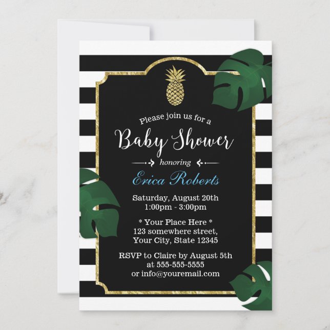 Invitación Moderno Baby Shower hawaiano de piña tropical de p (Anverso)