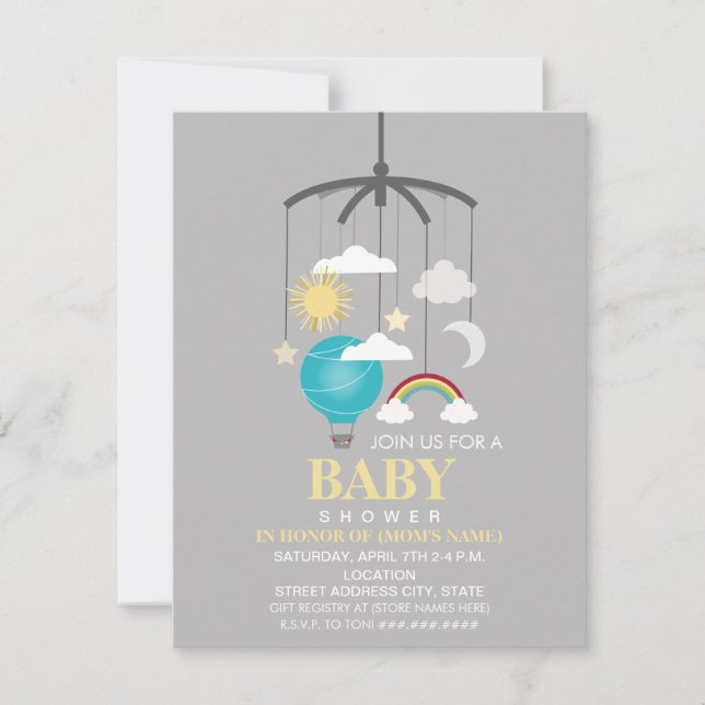 Invitación Moderno Baby Shower para móvil con globo de aire c (Anverso)