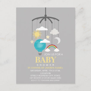 Invitación Moderno Baby Shower para móvil con globo de aire c