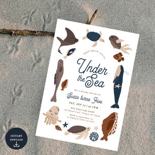 Invitación Moderno Bajo el Mar 5to Cumpleaños