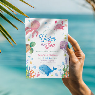 Invitación Moderno bajo el mar Niños Fiesta de primer cumplea