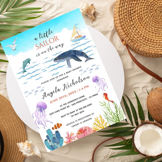 Invitación Moderno bajo el mar Pequeño marinero Baby Shower (Subido por el creador)