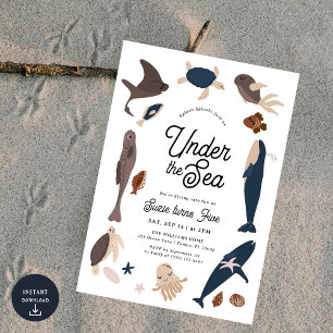 Invitación Moderno bajo el mar Quinto cumpleaños