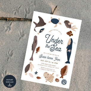 Invitación Moderno bajo el mar Quinto cumpleaños