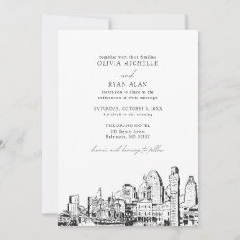 Invitación Moderno Baltimore Skyline Boda blanco y negro