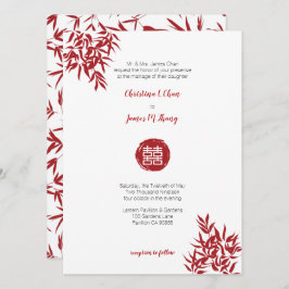 Invitación Moderno Bambú rojo doble felicidad Boda chino