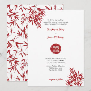 Invitación Moderno Bambú rojo doble felicidad Boda chino