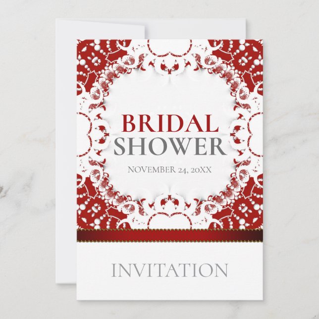 Invitación Moderno baño de novia Batik Rojo Blanco (Anverso)