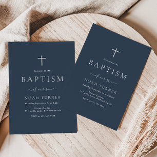 Invitación Moderno Baptismo Azul de la Marina Elegante