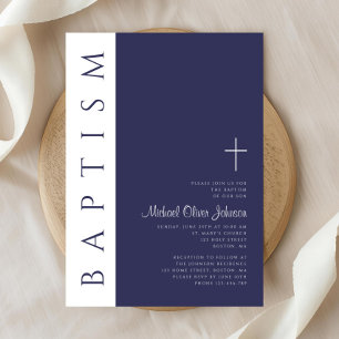 Invitación Moderno Baptismo de la Cruz Azul de la Marina