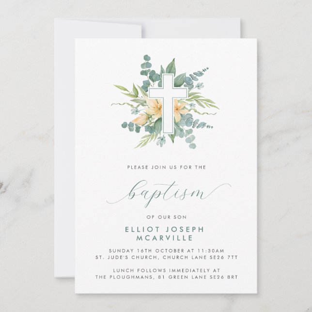 Invitación Moderno Baptismo de la vegetación a través de guio (Anverso)