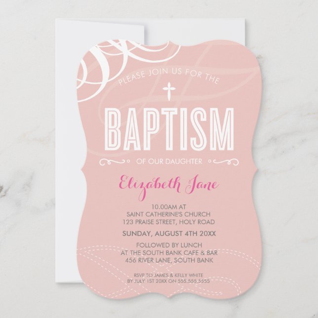 Invitación MODERNO BAPTISMO elegante diseño giratorio blanco  (Anverso)