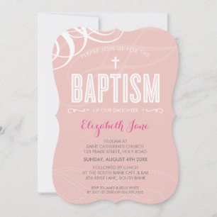 Invitación MODERNO BAPTISMO elegante diseño giratorio blanco 