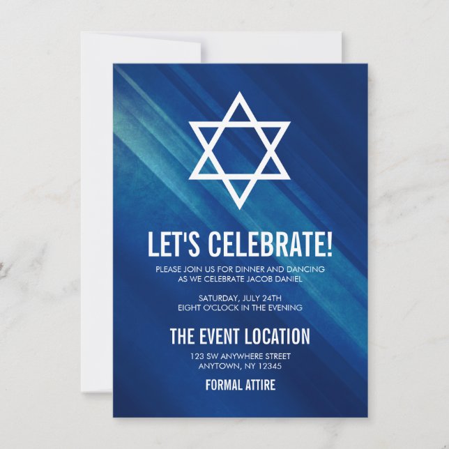 Invitación Moderno Bar Blue Grunge Recepción Mitzvah (Anverso)
