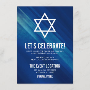 Invitación Moderno Bar Blue Grunge Recepción Mitzvah