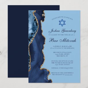 Invitación Moderno bar de la agata de oro azul Mitzvah Fiesta