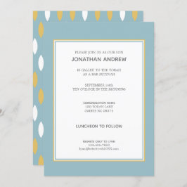 Invitación Moderno bar de patrón blanco y oro azul Mitzvah