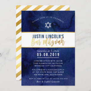 Invitación MODERNO BAR MITZVAH color azul oscuro color agua t