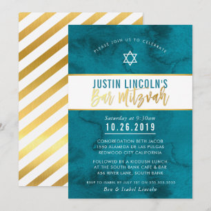 Invitación MODERNO BAR MITZVAH color de agua azul verde azula
