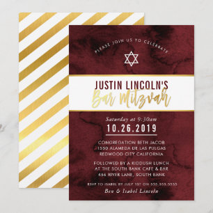 Invitación MODERNO BAR MITZVAH color marrón rojo acuarela tip