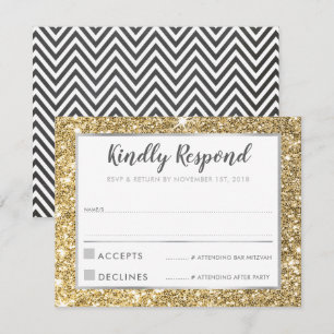 Invitación MODERNO BAR MITZVAH gracias purpurina oro genial