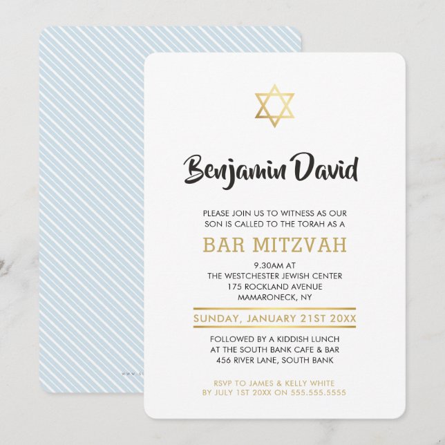 Invitación MODERNO BAR MITZVAH INVITE elegante estrella de or (Anverso / Reverso)