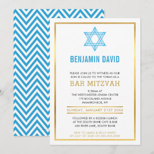 Invitación MODERNO BAR MITZVAH INVITE estrella jewish azul do
