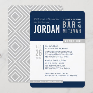 Invitación MODERNO BAR MITZVAH trendy negrita bloqueo de la m